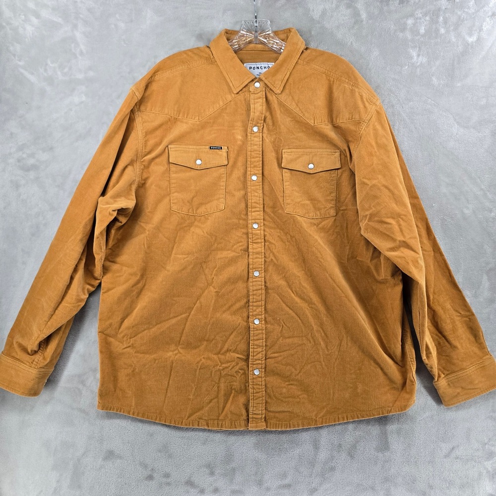 Poncho Corduroy Shirt Men XXL Camel Western Pearl Snap Regular Fit Long Sleeve - Picture 3 of 6